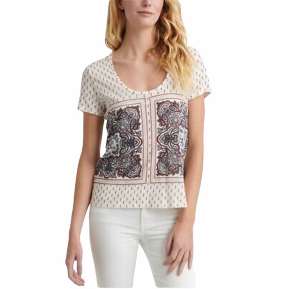 Lucky Brand Natural Multi-Paisley Border Tee